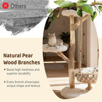 PETSITE 48.5 Inches Wood Cat Tree, Multi-Level White Modern Cat Tree with Hanging Basket, Solid Natural Peer Wood Post Wrapped with Jute Ropes, Soft Long Plush Covered Perches and Base