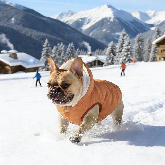 Windproof Waterproof Dog Coat Fleece & Cotton Lined Warm Jacket, Cold Weather Pet Apparel Clothes Vest for Small to XXL Dogs, Khaki