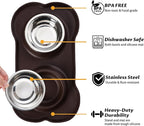 Hubulk Pet Dog Bowls 2 Stainless Steel Dog Bowl with No Spill Non-Skid Silicone Mat + Pet Food Scoop Water and Food Feeder Bowls for Feeding Small Medium Large Dogs Cats Puppies (Small, Chocolate)
