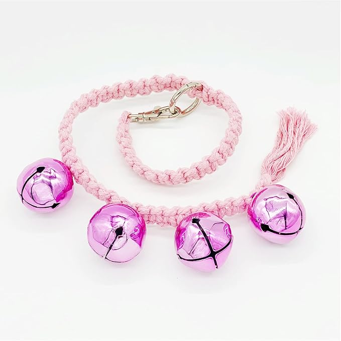 Dog Hanging Doorbells| 4 Extra Loud Dog Potty Training Bells| Adjustable Durable Braided Rope Door Bell for Dogs to Ring to Go Outside(Pink, Small)