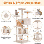 Cat Tree 69.3 inches Cat Tower for Indoor Cats Cat House with Replaceable and Removable Dangling Ball Cat Trees and Towers with Funny Toys, Beige