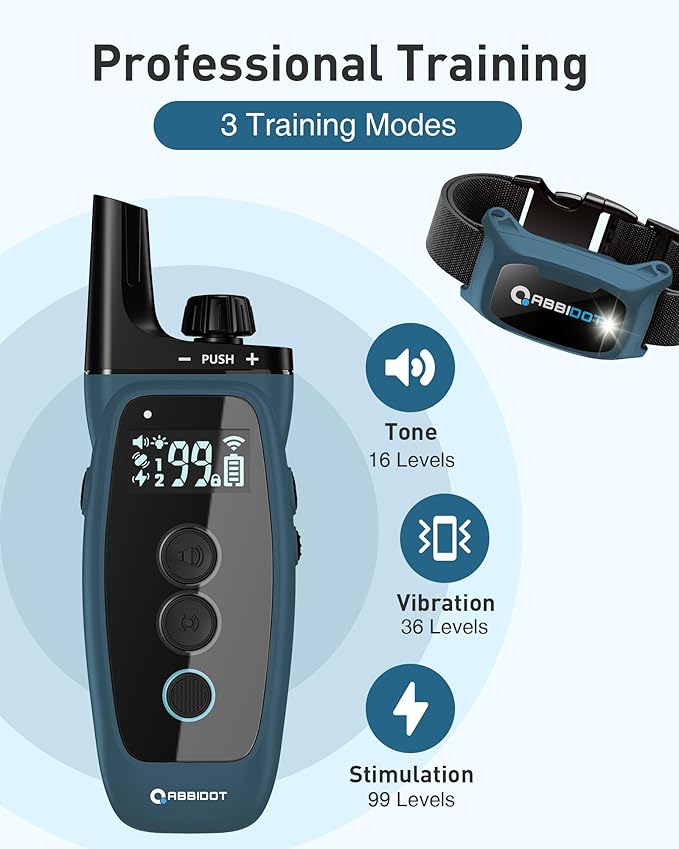 ABBIDOT Shock Collar for Dogs - 3500FT Dog Training Collar with Remote，IPX7 Waterproof & 4 Training Modes, Safety Lock & Night Vision Light，Rechargeable E-Collar for All Breeds