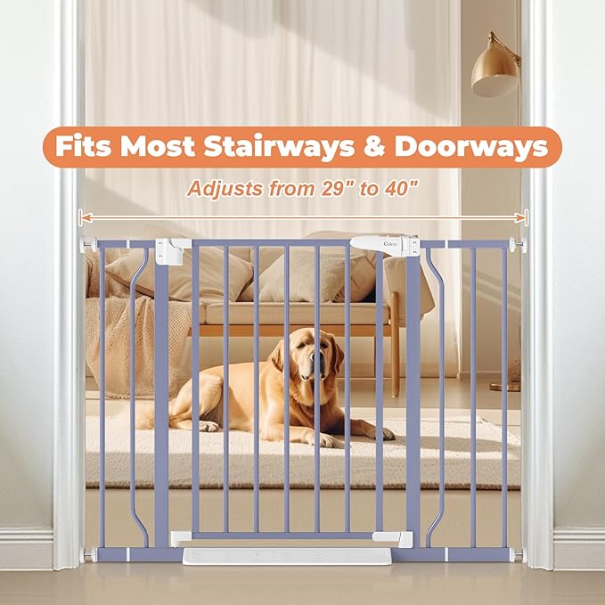 29"-40" Baby Gate for Stairs, Auto Close Stroller Friendly Dog Gate Indoor for Doorways, Pressure Mounted Baby Gate, Easy Walk Through Gate for Children & Pets, Wisteria