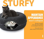 Peekaboo Cat Tunnel for Large Cats up to 10 lbs, Features A Jingle Ball, Removable and Washable Tunnel Bed, and a Cozy Donut Tunnel (Dark Grey, 20 Inches)