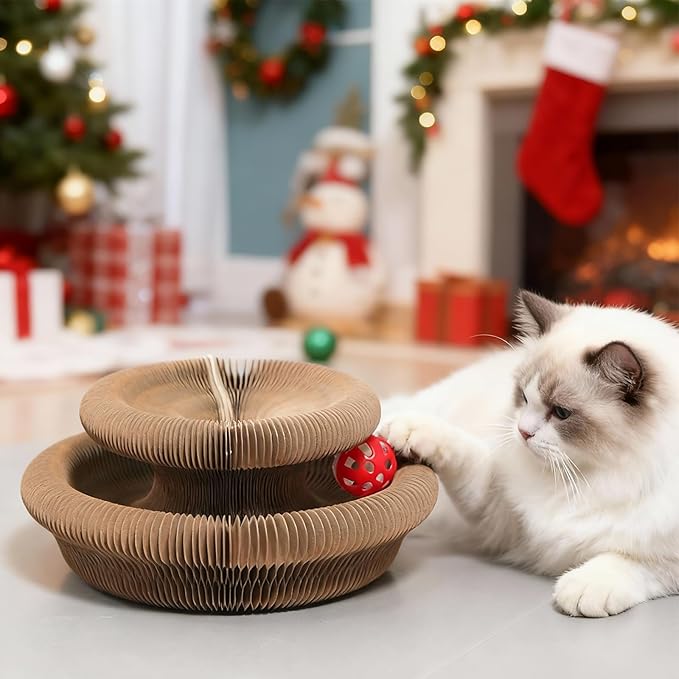 Kitty Kurlz Accordion Magic Organ Cat Scratcher Toys for Indoor Cats - Cardboard Cat Scratching Board Ball Scratcher Pad 1 Pack