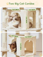 Taoqimiao 76-Inch Cat Tree with Scratching Posts,XXL Cat Tower for Large Cats with Cat Scratching Board,Extra-Large Metal Hammock,3 Perches, 2 Big Condos, Hanging Basket, MS047M, Beige