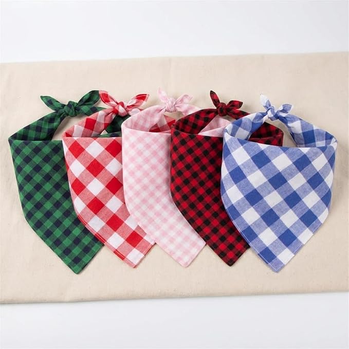 Dog Bandanas 1 Pack; Cotton Linen Red Bandana Plaid for Large Dogs; Soft Breathable Dog Accessories; Valentines Dog Bandana