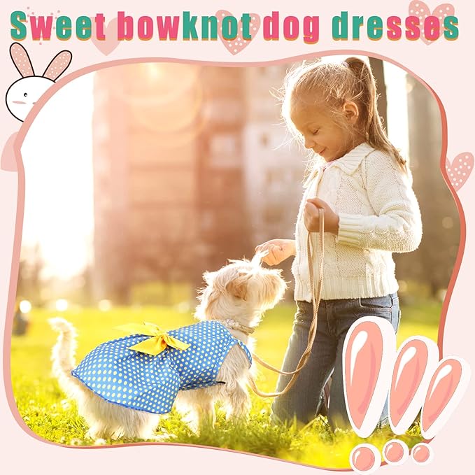 Frienda 6 Pieces Bowknot Princes Puppy Dog Dress Floral Vest Skirt Summer Pet Dress Dog Cute Rosette Sundress Apparel for Puppy Cat Pet(S)
