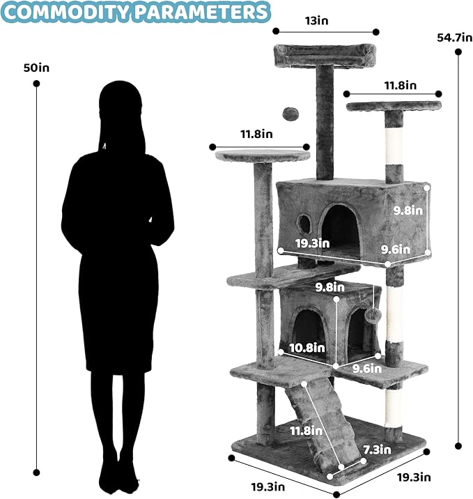 Cat Climbing Tower, Cat Jumping Platform Space Saving Cat Condo Pet Play House for Indoor Cats, 54", Ashy