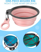 Aonkey Collapsible Dog Bowls with Bottle Carrier, 2 Pack Travel Dog Water Bowl Upgraded Carabiner, One-Piece Molded Rim No Fall Off or Crack 37oz, Blue & Pink