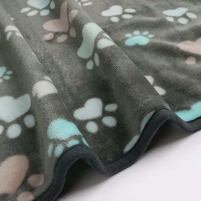 Luciphia 1 Pack 3 Blankets Fluffy Premium Fleece Pet Blanket Flannel Paw Printed Throw for Dog Cat(Large 41x31'', Grey/Brown/Blue)