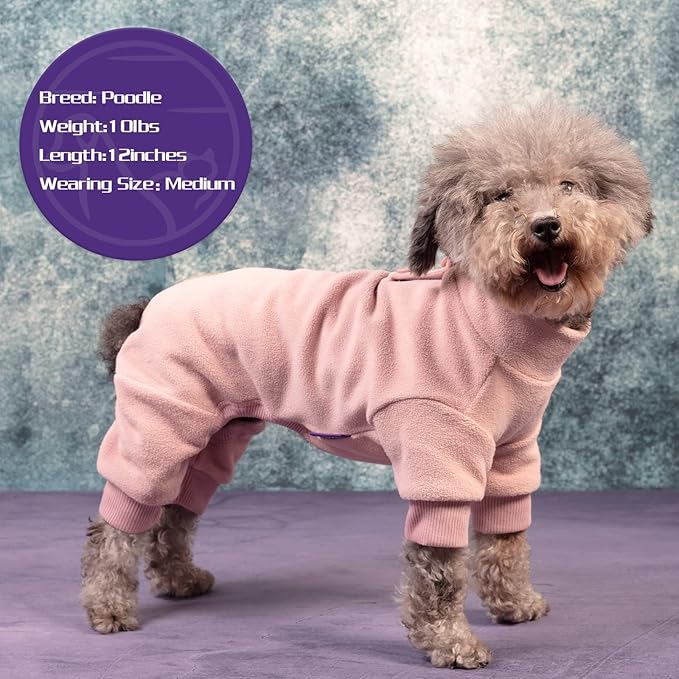 cyeollo Dog Pajamas Small Winter Doggie Coat Warm Fleece Dog Pjs Thermal Doggie Onesie Stretchy Pet Jumpsuit Puppy Jacket Cat Apparel, Pink XS
