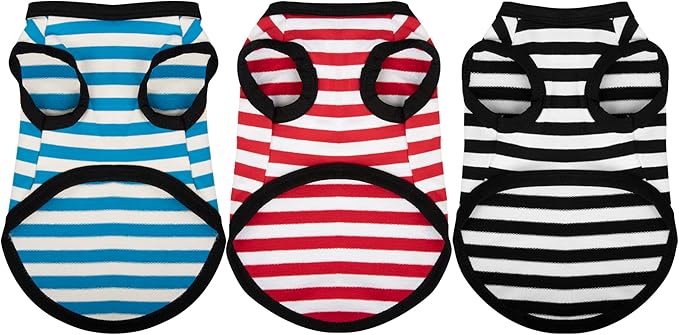 Paiaite 3 Pieces Dog Striped Shirt Light Color Cotton Sleeveless Puppy Pet Shirts Breathable Apparel Tank Top Colorful Puppy Sweatshirt Clothes for Small Medium Dogs 3XL