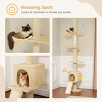 PETEPELA Floor to Ceiling Cat Tree, Multi-Level Tall Cat Tower, Height Adjustable [83"-108"], Cat Scratching Post with Top Perches and Spacious Condo for Large Indoor Cats, Beige