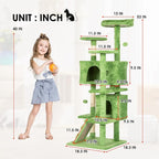 Cat Tree 53 inches Cat Tower for Indoor Cats Cat House with Replaceable and Removable Dangling Ball Cat Trees and Towers with Funny Toys, Green