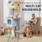 49.2" Cat Tree Tower for Large Cats - 5-Level Solid Wood Cat Condo with Sisal Scratching Posts, Plush Perch & Feather Toys | Multi-Cat Friendly, Sturdy Construction (M+)