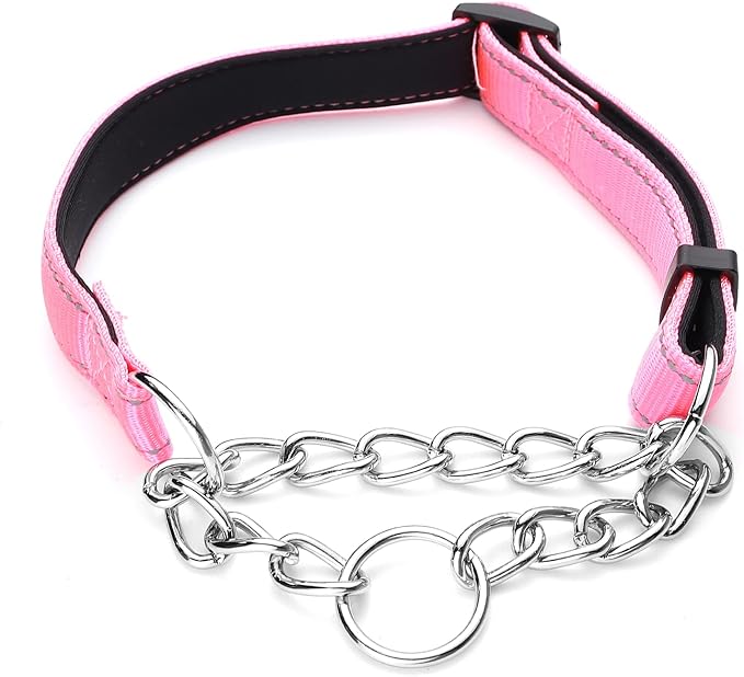 Martingale Dog Collar Wide 2.5CM(0.98inch) Reflective Nylon with Stainless Steel Chain Dog Collar Comfortable Soft M-(doginchs neck15-19inches)