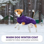 IDOMIK Warm Dog Coat with Harness, Waterproof Reflective Dog Jackets for Small Medium Large Dogs, Fleece High Collar Winter Jacket with Zipper, Pet Winter Snowsuit Clothes for Cold Weather,Purple 2XL
