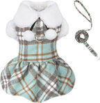 Dog Sweater with Leash Set Plaid Fleece Dog Clothes for Small Dogs Girl Boy Winter Pet Dress Cold Weather Coat Fall Sweater for Chihuahua Yorkie Cat Puppy Costumes (Turquoise, XX-Small)