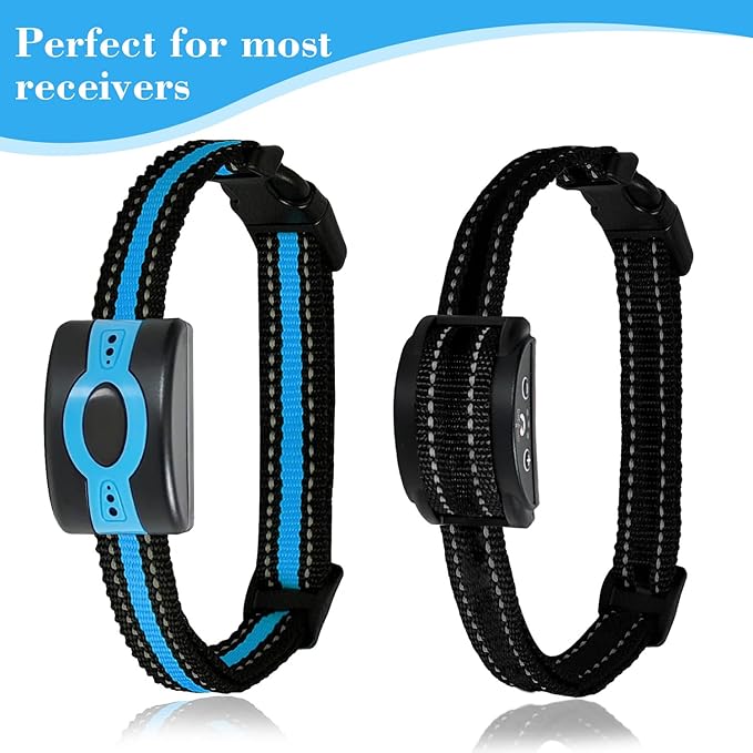 Replacement Collar for Shock Training Bark Collar,Dog Shock Collars Replacement, Nylon Replacement Collar Strap for E Collar Wireless Dog Fence Receivers（2 Piece, Blue+Black）