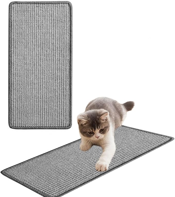 Cat Scratcher Mat Natural Sisal Fabric Cat Scratching Pad Couch Protector Horizontal Floor Cat Carpet Easy Use for Indoor Cats, Grey, 12" x 16"