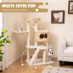 Tangkula Modern Cat Tree, 50 Inch Multi-Level Cat Tower with Cattail Fluff Condo & Top Perch, Hanging Basket, Platforms, Ladder, Dangling Ball, Sisal Scratching Posts for Indoor Cats