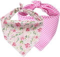 Lionet Paws Spring Dog Bandanas 2 Pack, Pink Washable Triangle Bibs Scarf Kerchief, Adjustable Flower Holiday Scarves for Small Medium Dogs