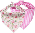 Lionet Paws Spring Dog Bandanas 2 Pack, Pink Washable Triangle Bibs Scarf Kerchief, Adjustable Flower Holiday Scarves for Small Medium Dogs