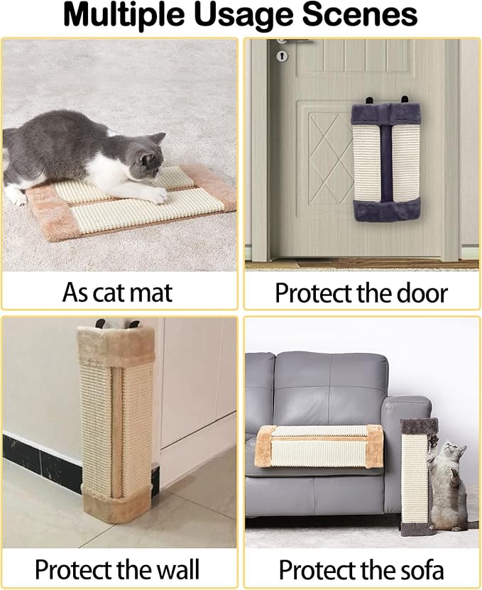 VCEPJH 2 Pack Corner Cat Scratcher Natural Sisal Wall Mounted Scratching Boards Kitty Scratch Pads for Indoor Cats Resistant Furniture Protector for Door Couch Sofa