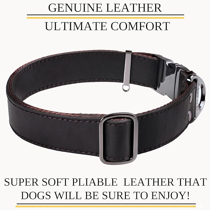 ADITYNA Leather Dog Collar with Metal Buckle - Heavy-Duty, Adjustable for Large & Extra Large Dogs - Walking & Training (Black, Fits 19-30" Necks)