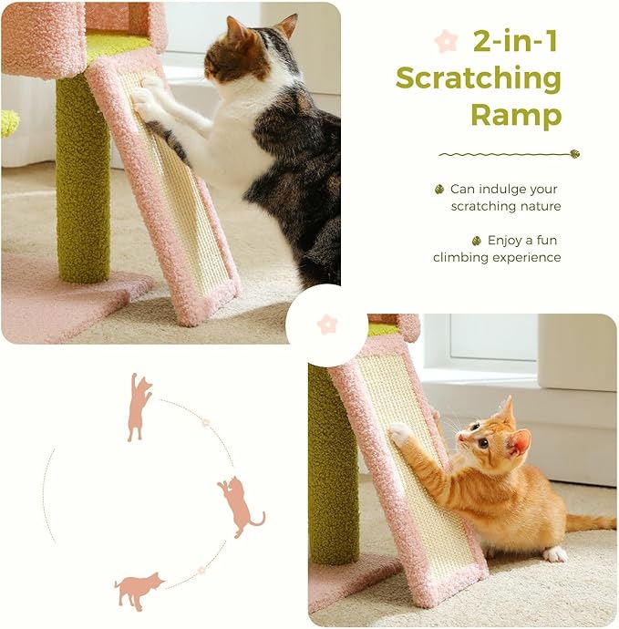 47.3" Flower Cat Tree, Multi-Level Cat Tower with Sisal Covered Scratching Posts Cute Cat Condo for Indoor Small Medium Cats Top Perch (Green)