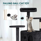 Cat Tree 53 inches Cat Tower for Indoor Cats Cat House with Replaceable and Removable Dangling Ball Cat Trees and Towers with Funny Toys, Dark Gray