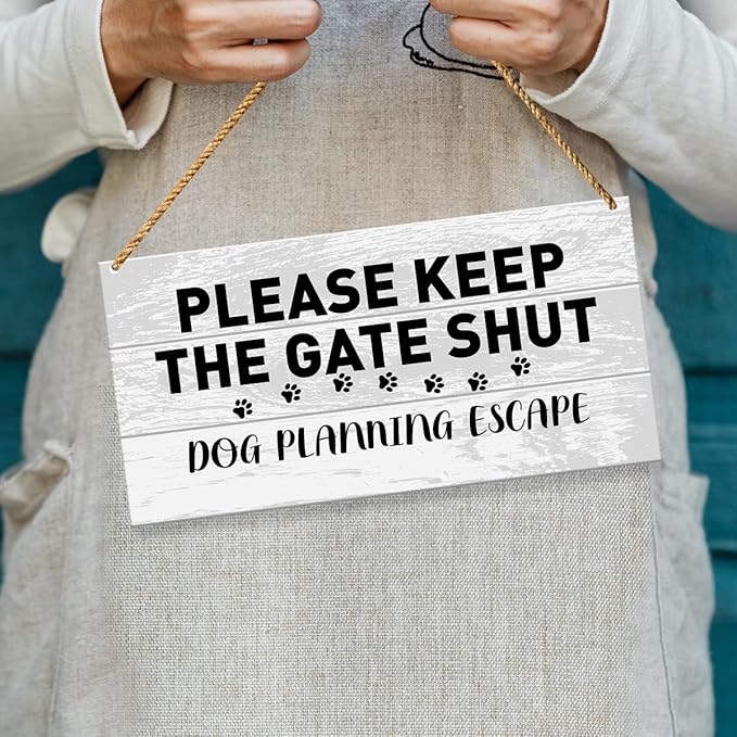 Funny Dog Planning Escape Sign for Front Door - Beware of Warning for Gate, Fence, Yard - Home Decor - Dog Dad Mom Lover Owner Gifts