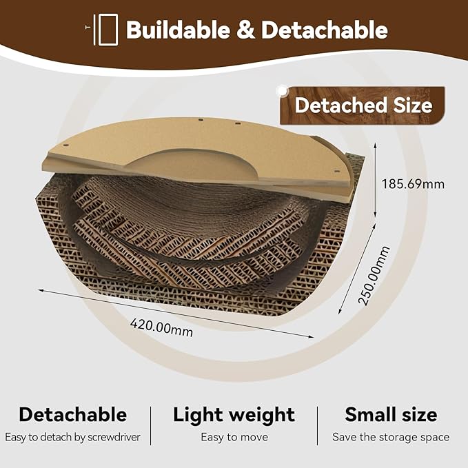 Cat Scratcher House, Cozy Cardboard Design, Safe and Secure for Kittens, Eco-Friendly,Plain Board (Circle)
