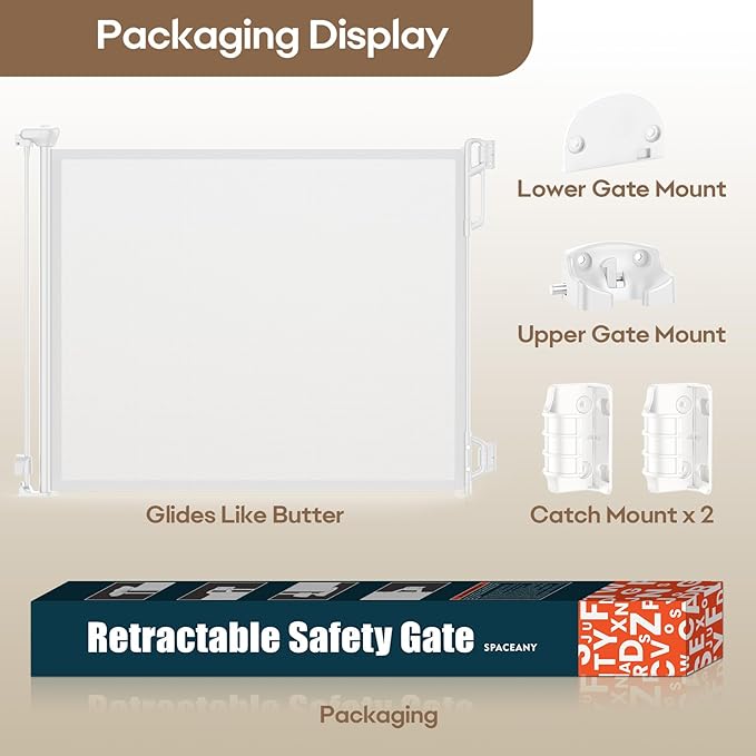 Retractable Safety Baby Gate or Mesh Dog Gate,Durable Portable Mesh Retractable Gate,Easy to Use for Stairs, Doorways, Hallways, Indoor, Outdoor, 33.5" Tall, Up to 45" Wide, White