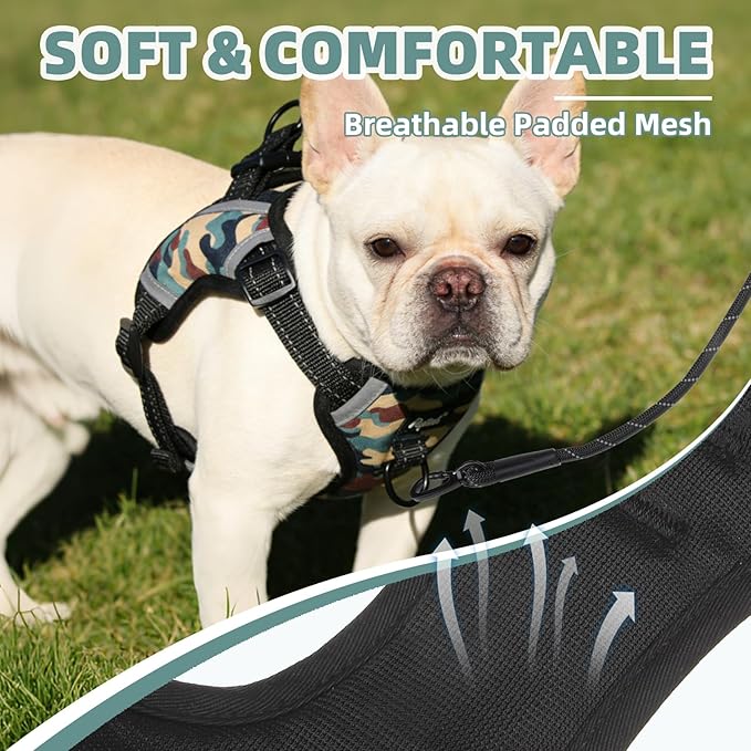 PUPTECK No Pull Dog Harness Small Sized Dog, Adjustable Reflective Escape Proof Easy Control, Comfortable Soft Padded Step in Pet Vest Harness, Camouflage, M