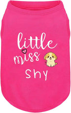 Pink Cotton Dog Shirt with 'Little Miss Shy' Print, Soft & Breathable Pet Apparel for Small to Large Dogs, All-Season Sleeveless Vest, Cute and Comfortable Dog Outfit.Pink Puppy S