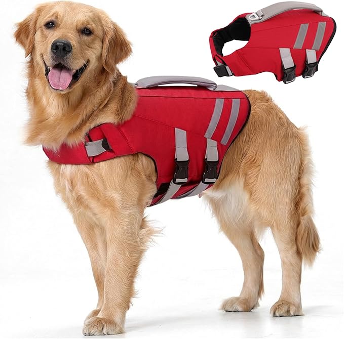 Lelepet Dog Life Jacket, High Flotation Dog Life Vest for Swimming, Boating, Ripstop Reflective Pet Swim Vest for Small Medium Large Dogs Pool Floats Adjustable Swimming Vest for Dogs Water Safety