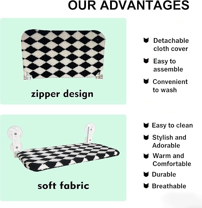 Cat Window Perch, Foldable Cat Hammock Seat for Window with Metal Frame and Large Suction Cups, Window Perch for Cats Inside, Hold 40lb (Black and White, XL)