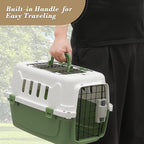 Athena Collection 22" Hard-Sided Travel Pet Carrier for Small Dogs and Cats, Plastic Dog Crate with 2-Door Top & Front Load, Ventilation, Security Lock, Cat Dog Carrier for Pet, up to 22lbs, Green