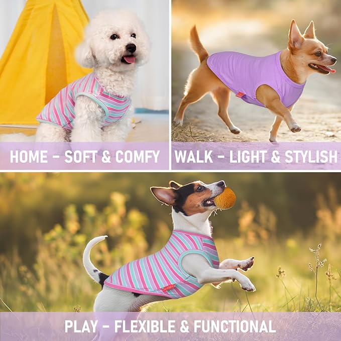KYEESE 2Pack Dog Shirt, Soft Striped Dogs T Shirts, Lightweight Pet Tank Top, Sleeveless Dog Shirt for Small Dogs, Stretchy Comfortable Pet Vest, Purple+Blue Striped, XL