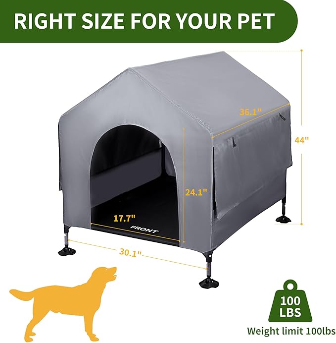 Summertrail 36" Large Dog House Outdoor Indoor with Breathable Mesh Windows-Elevated Dog Bed Cot Dog Tent Shade Shelter for Large Breeds with Canopy, Weatherproof Dog Kennel for Outside, Easy Clean