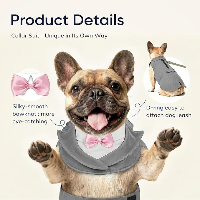 Supet Dog Tuxedo and Bandana Set with Bow Tie, Formal Outfit for Wedding Birthday Party Graduation Valentines, Pet Suit Clothes for Large Medium Small Dogs (Grey, 2XL)
