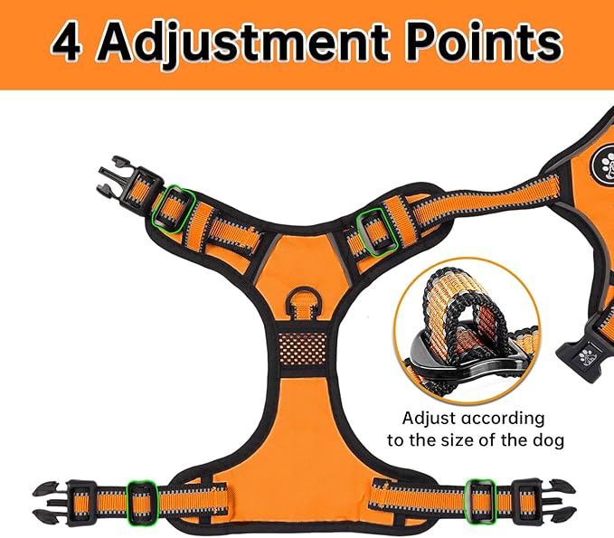 NESTROAD No Pull Dog Harness,Adjustable Oxford Dog Vest Harness with Leash,Reflective No-Choke Pet Harness with Easy Control Soft Handle for Large Dogs(X-Large,Orange)
