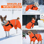 BRKURLEG Small Dog Winter Coat with Harness Built in, Orange Winter Dogs Jackets, Fullbody Dog Coat, Dogs Snowsuits Reflective Windproof Cold Weather Coats, Pet Warm Fleece Coats, M