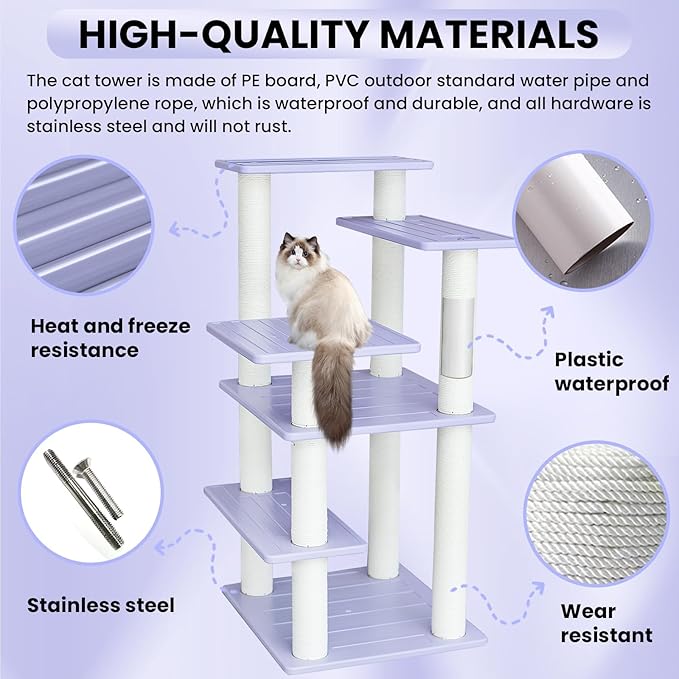 5 Level Cat Tree for Outdoor and Indoor Cats,Large Cat Tower with Scratching Posts 46 inches
