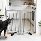 Dog Fence Indoor,Dog Gate Indoor for Doorway pet gate -2-Panel Freestanding, Hallways, House or Stairs -40x32-Inch Retractable Foldable Expandable Wood Pet by SFJC (Grey) ﻿