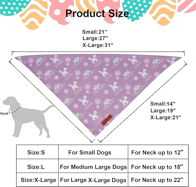 ADOGGYGO Easter Dog Bandanas, Reversible Bunny Floral Pet Scarf, Multi Size Offered, Rabbit Easter Bandana for Small Dogs Pets (Small)