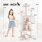 Cat Tree 53 inches Cat Tower for Indoor Cats Cat House with Replaceable and Removable Dangling Ball Cat Trees and Towers with Funny Toys, Beige