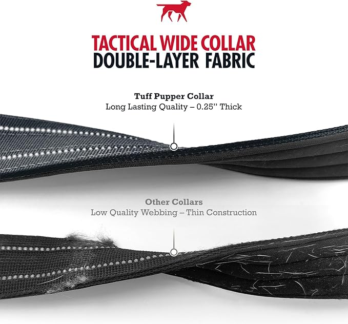 Tuff Pupper Tactical Dog Collar with Handle | Heavy Duty Adjustable Dog Collar | Military Nylon Collar for Large Dogs | Quick-Release Buckle | Soft Padded Comfort | Training Control (Black, Large)
